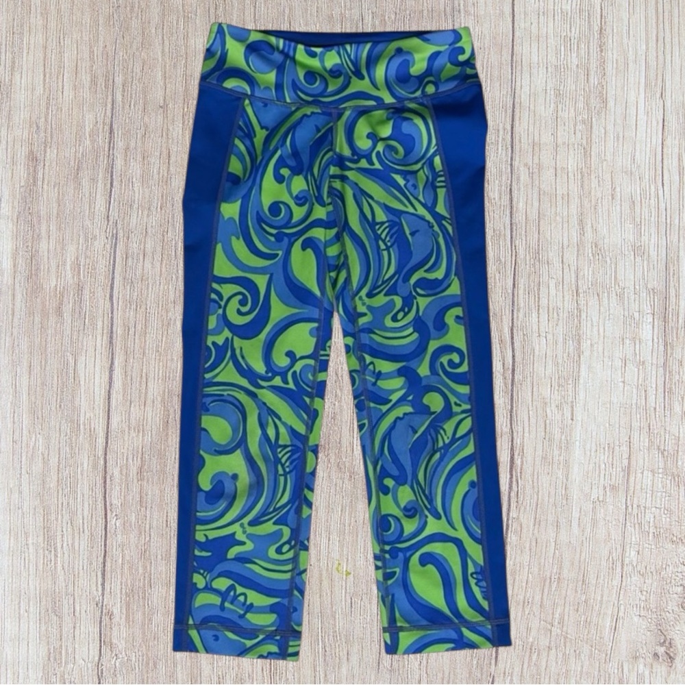 Lilly Pulitzer Luxletic Blue Lime I'm No Angel Cropped Leggings Activewear XS